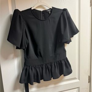 Express women’s puff sleeve peplum top with zipper back and tie waist